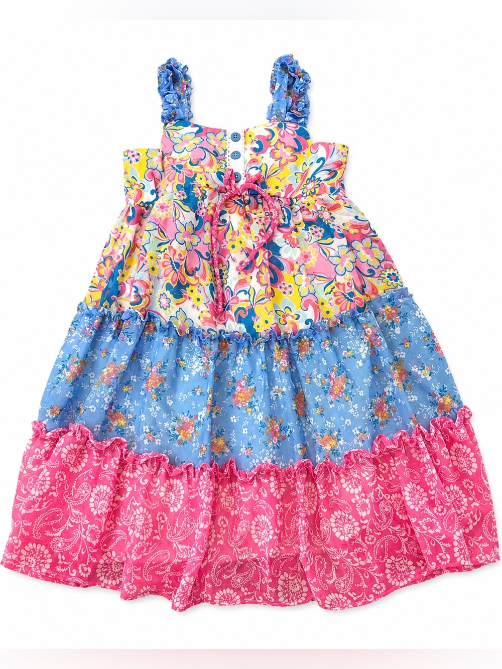 Jona Michelle Girls Floral Tiered Sundress Pink Blue Yellow Size 6